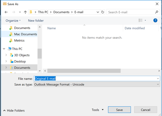 Microsoft outlook for Windows screen grab